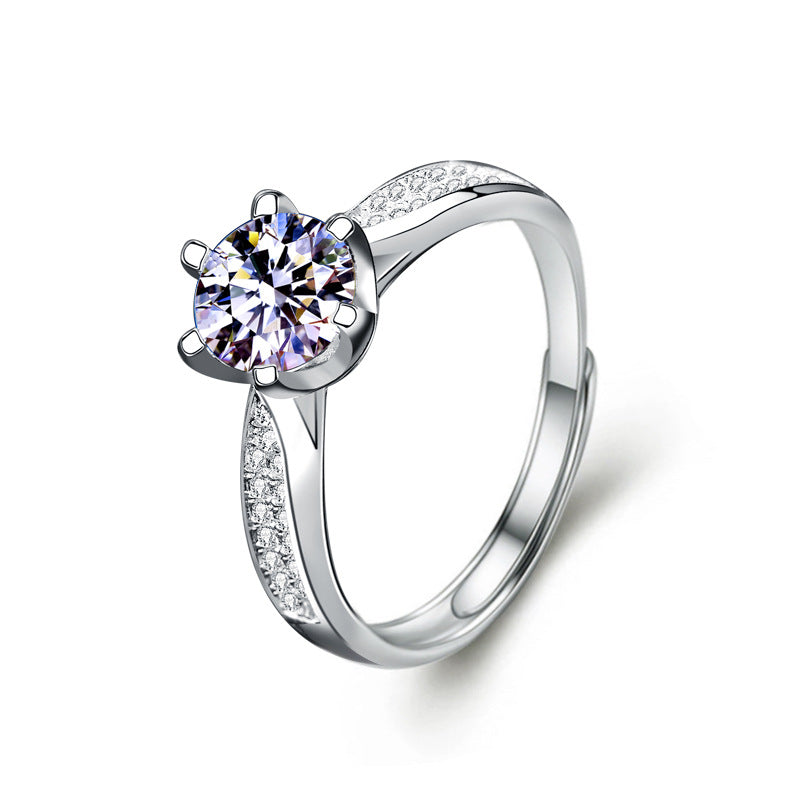 925 Sterling Silver Six-Prong Moissanite Ring