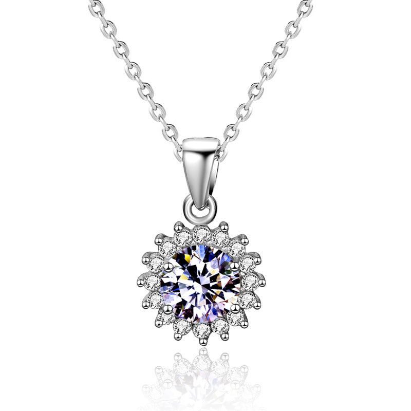S925 Sterling Silver Moissanite SUNFLOWER Pendant Necklace