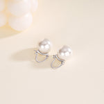 French-style sophisticated 14mm faux pearl S925 sterling silver hinged earrings