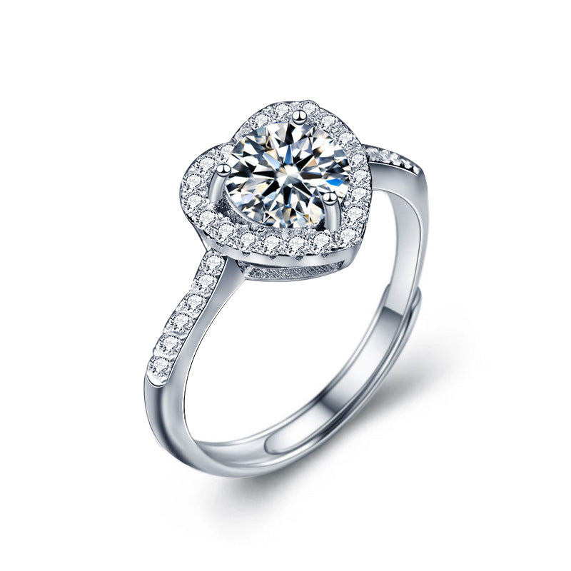 925 Sterling Silver Heart-Shaped Moissanite Ring