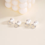 French-style sophisticated 14mm faux pearl S925 sterling silver hinged earrings