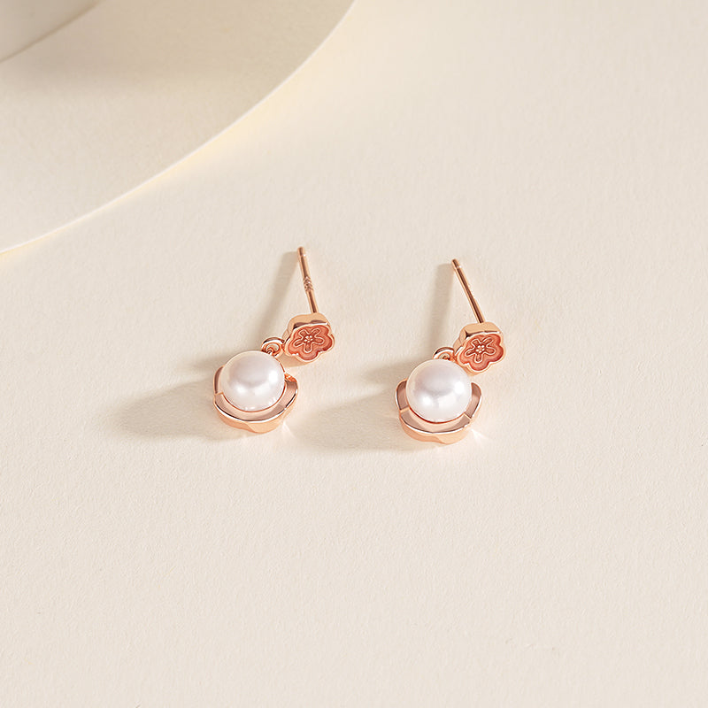 S925 Sterling Silver Vintage Freshwater  Flower Stud Earrings