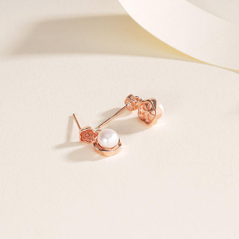 S925 Sterling Silver Vintage Freshwater  Flower Stud Earrings