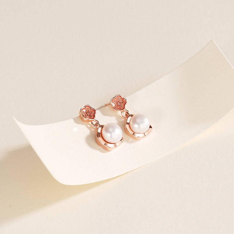 S925 Sterling Silver Vintage Freshwater  Flower Stud Earrings