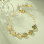 S925 Sterling Silver Women Bracelet | Gradient Hetian Jade Four‑Leaf Clover