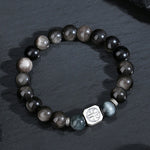 999 Pure Silver Octagram Obsidian Neo‑Chinese Cool Style Bracelet for Men,