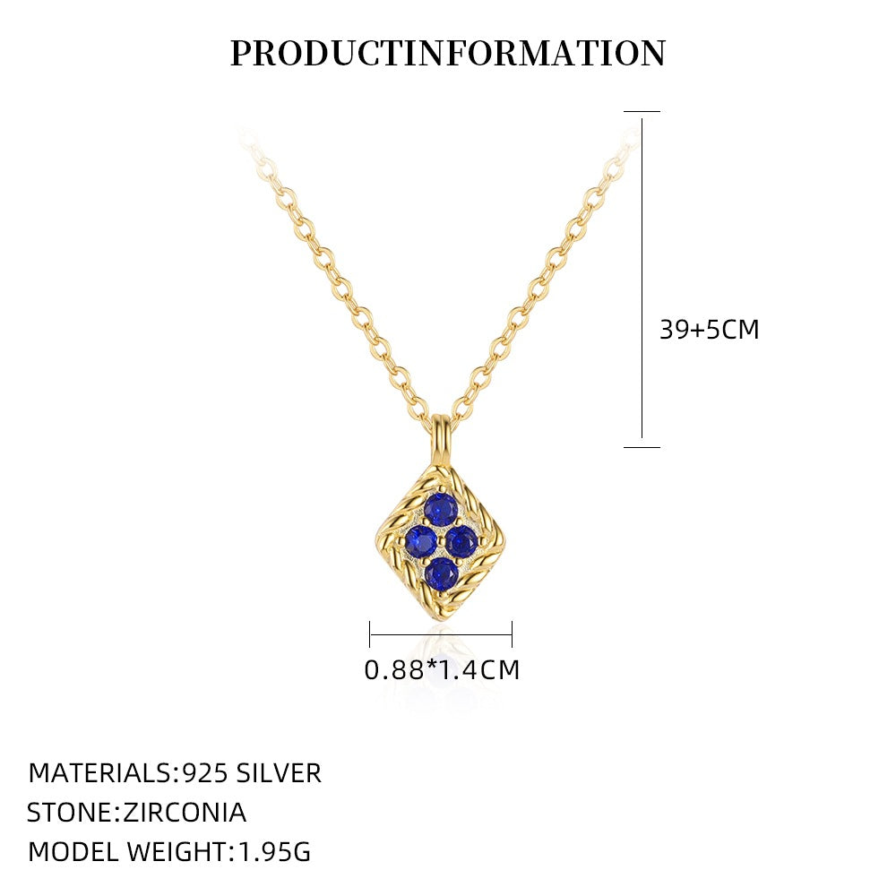 S925 Sterling Silver Cubic Zirconia Square Pendant Necklace