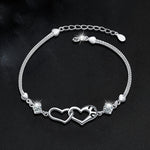 S925 Silver Moissanite Heart-Shaped Double-Ring Bracelet