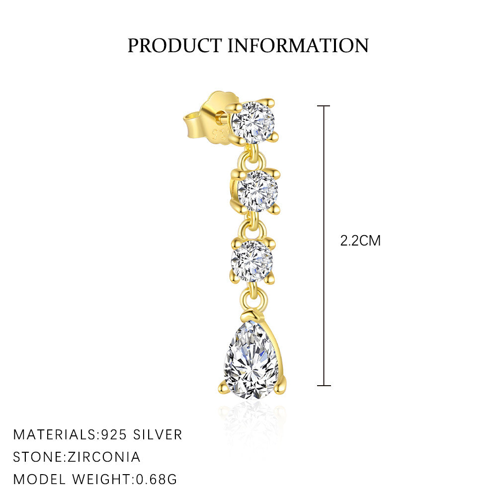 S925 Sterling Silver Tassel and Zircon Stud Earrings(Single unit)