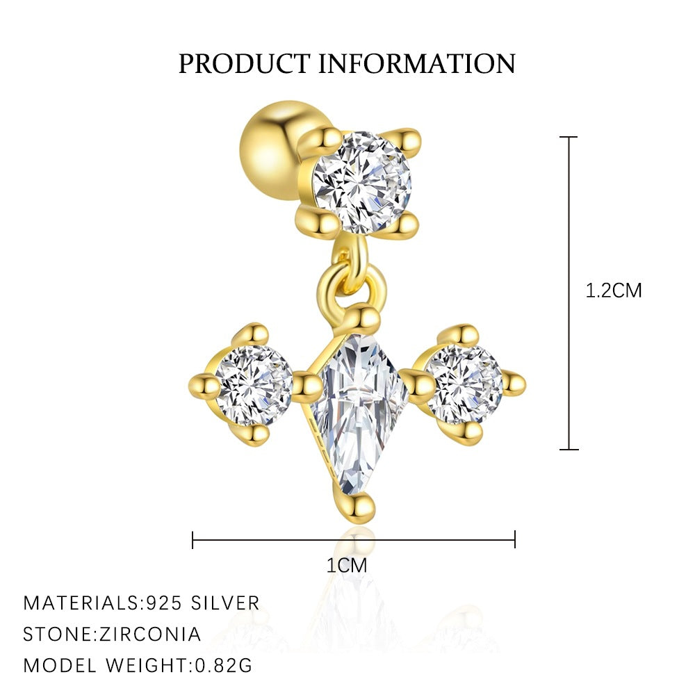 S925 Sterling Silver Zircon Round-Stud Earrings(Single unit)