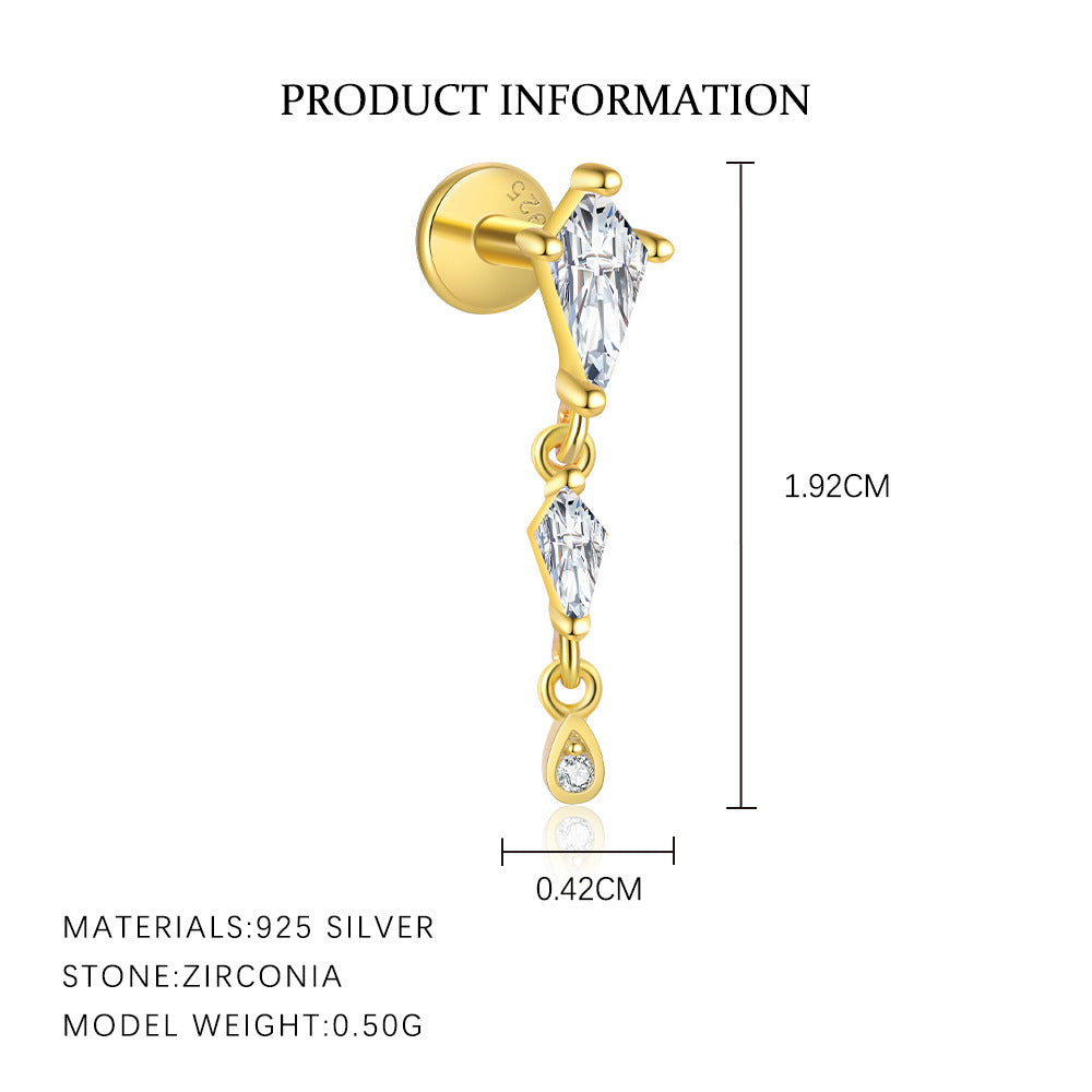 S925 sterling silver stud earrings with cubic zirconia(Single unit)
