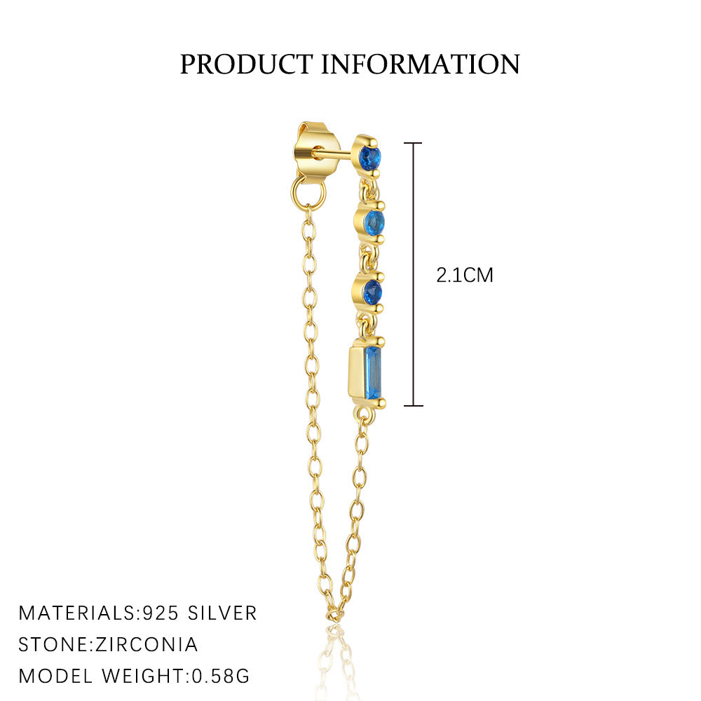 S925 Sterling Silver Blue Zircon Stud Earring Set(Single unit)