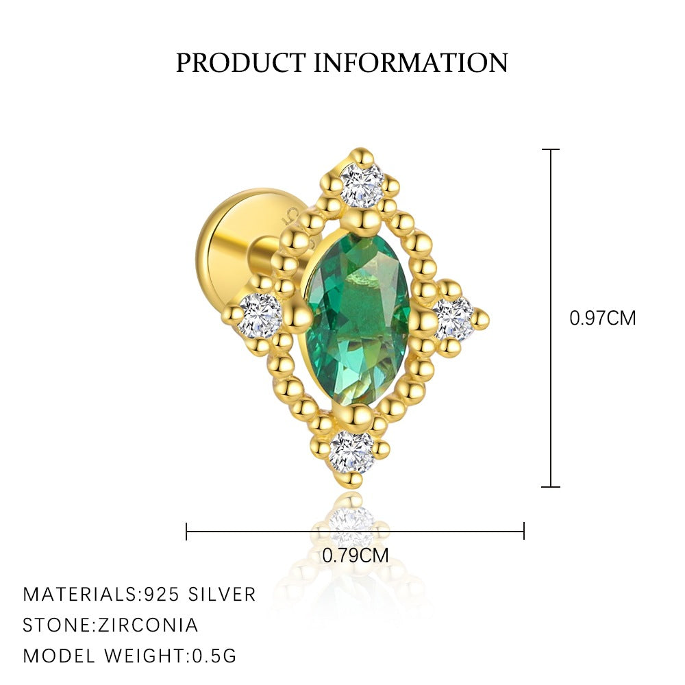 S925 Sterling Silver Stud Earrings with Green Zirconia(Single unit)