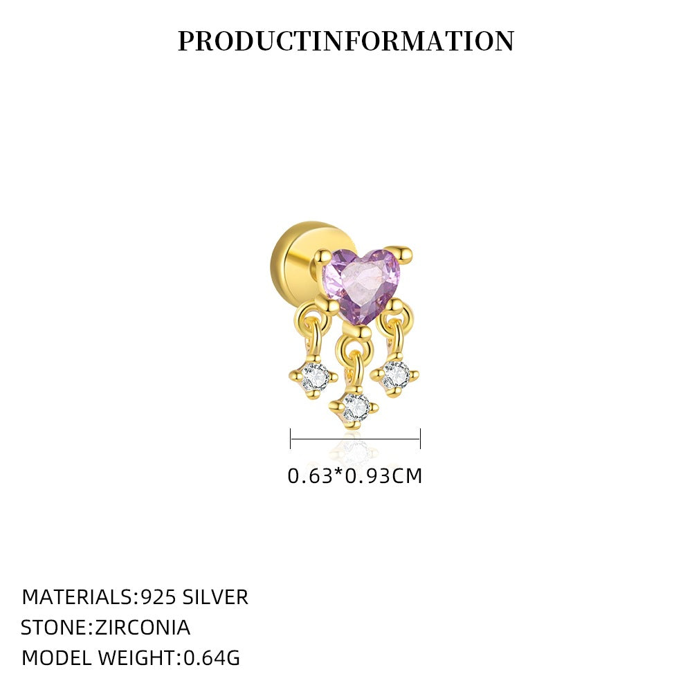 S925 Sterling Silver Purple Zircon Stud Earrings(Single unit)