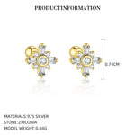 S925 Sterling Silver Geometric Square Zircon Stud Earrings