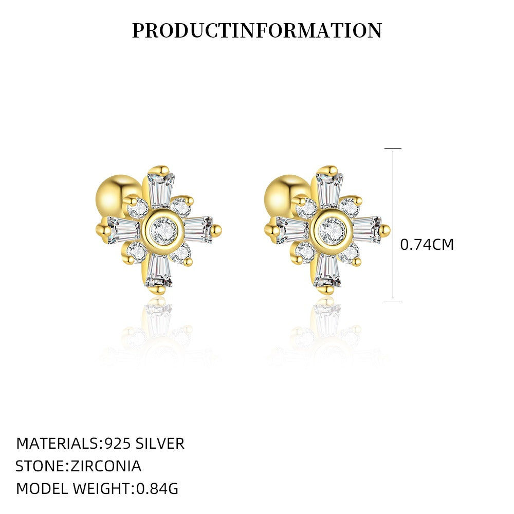 S925 Sterling Silver Geometric Square Zircon Stud Earrings