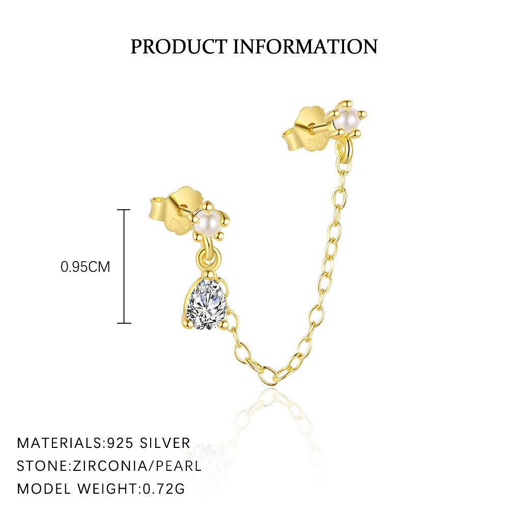 S925 Sterling Silver Heart-Shaped Stud Earrings with Zirconia