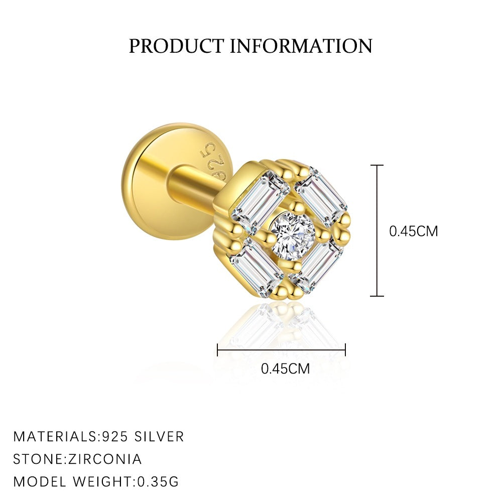 S925 Sterling Silver Flat-Top Stud Earrings with Zirconia(Single unit)