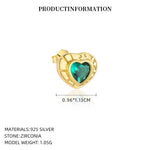 S925 Sterling Silver Heart Stud Earrings with Colorful Cubic Zirconia(Single unit)