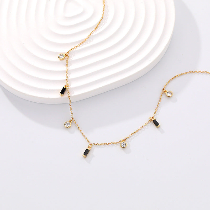 S925 Sterling Silver Zircon Tassel Necklace