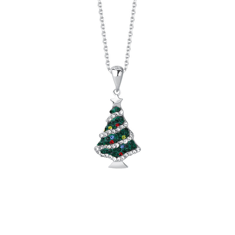 925 Sterling Silver Colorful Zircon Christmas Tree Necklace and Earring Set
