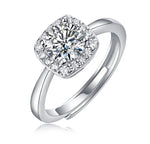 S925 Silver Small Square Adjustable Open Ring with Moissanite Halo Setting