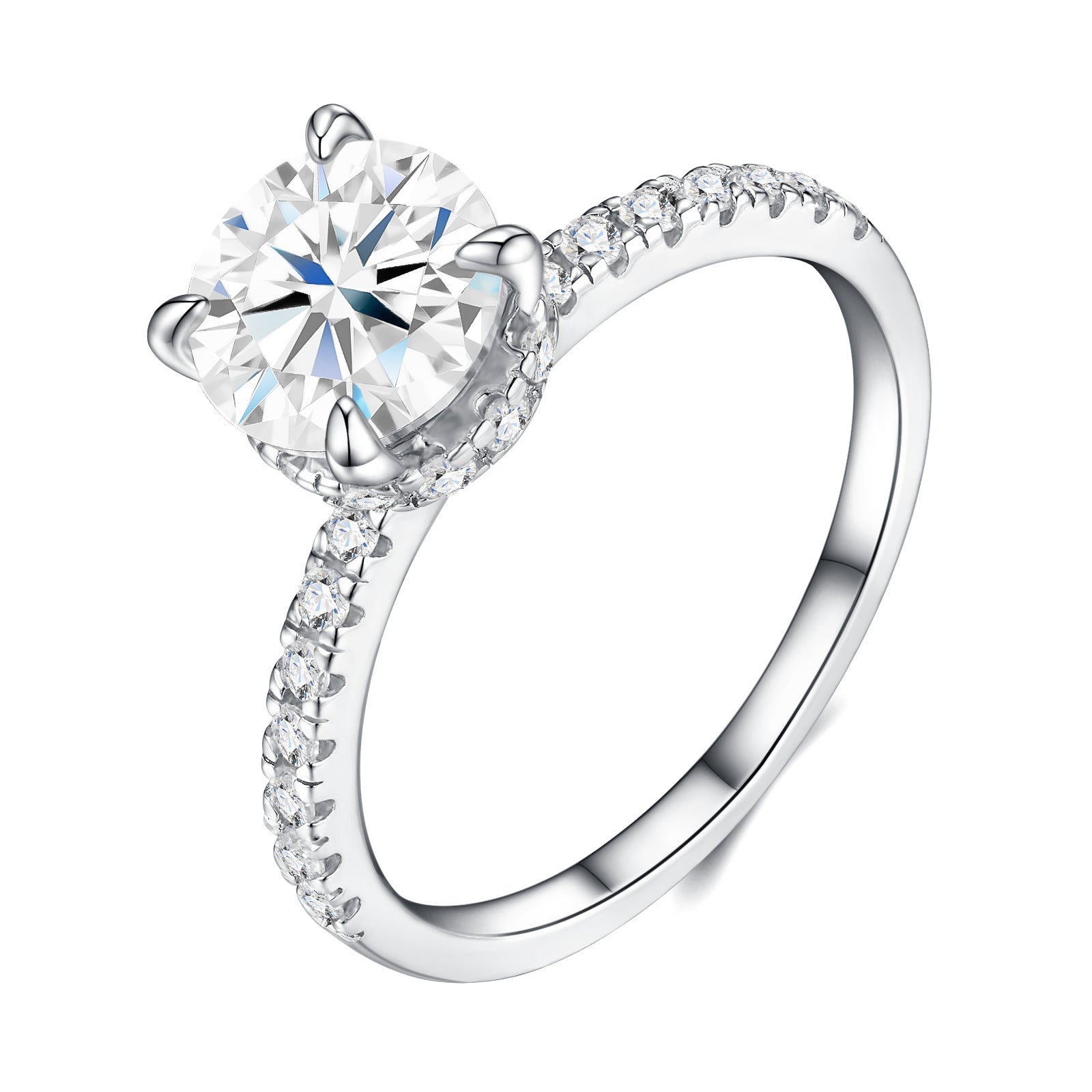 S925 Sterling Silver Moissanite Ring with Elaborate Setting