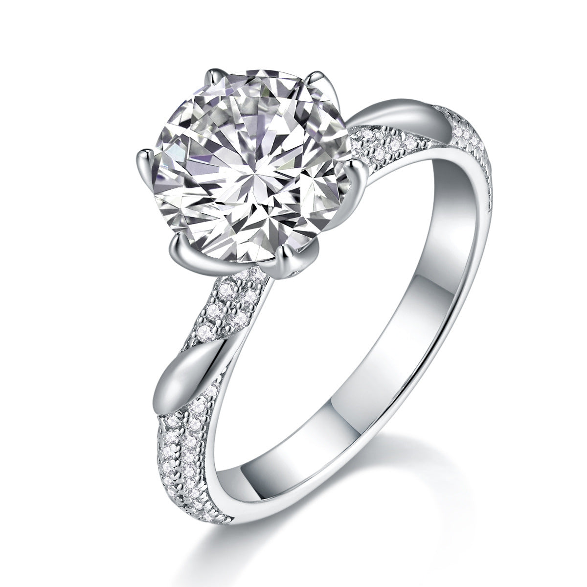 S925 Silver Six-Prong Cluster Moissanite Ring