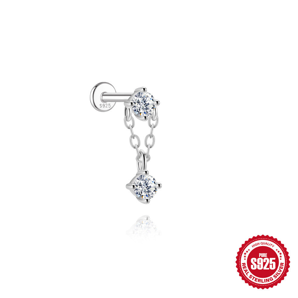 S925 Sterling Silver Square Star & Moon Moissanite Stud Earrings(Single unit)