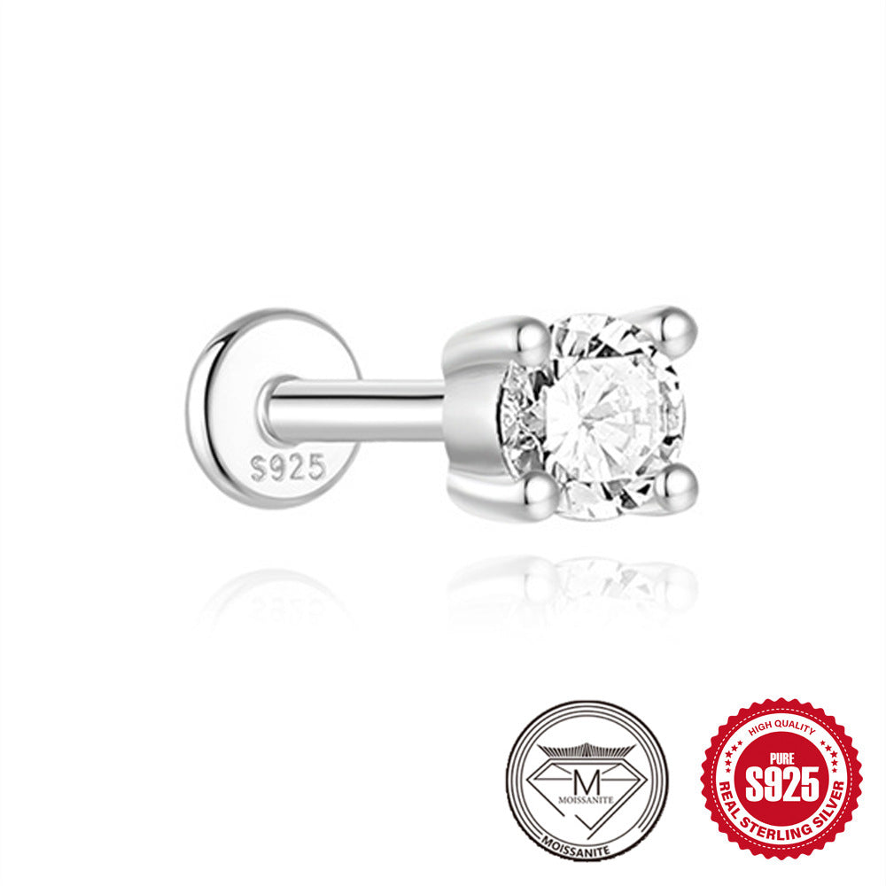 S925 Sterling Silver Petal Stud Earrings with Crushed Moissanite(Single unit)