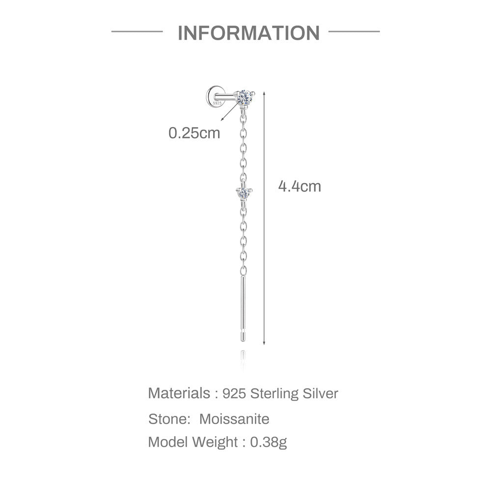 S925 Sterling Silver Moissanite Flat-Back Threaded Piercing Earring(Single unit)