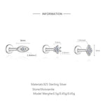 S925 Sterling Silver Moissanite Cartilage Stud Earring with Threaded Post(Single unit)