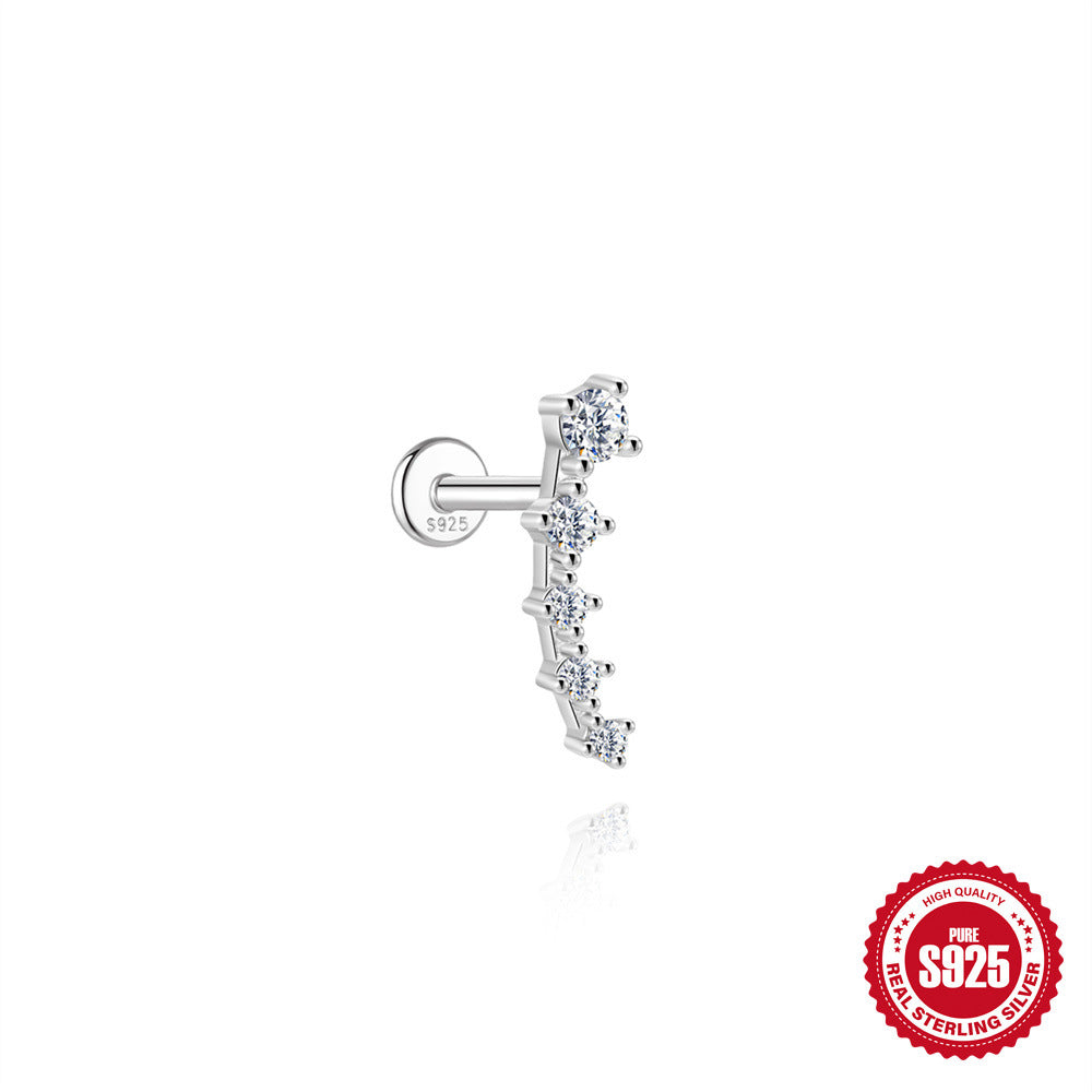 S925 Sterling Silver Moissanite Flat-Back Threaded Cartilage Stud(Single unit)