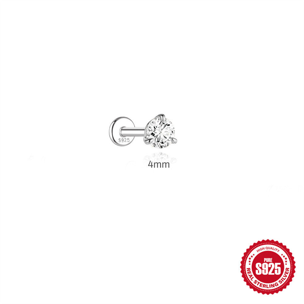 S925 Sterling Silver Moissanite Three-Prong Earrings(Single unit)