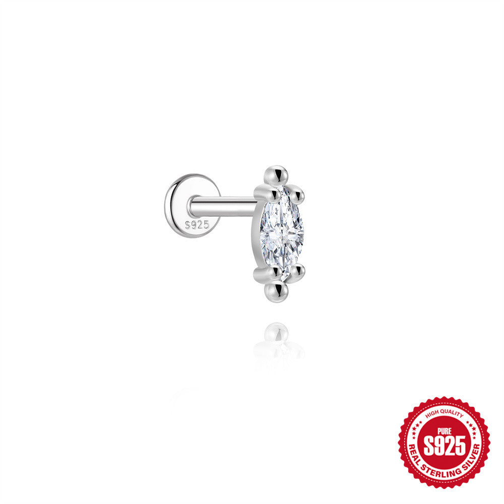 S925 Sterling Silver Moissanite Flat-Back Threaded Piercing Earring(Single unit)
