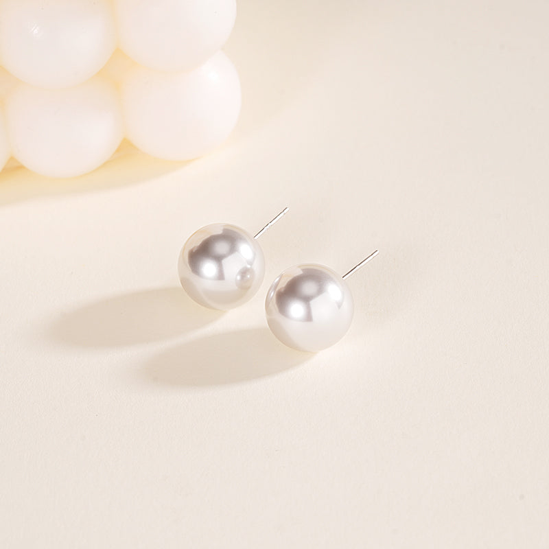 S999 Pure Silver Manta Rose-Colored Faux Pearl Stud Earrings
