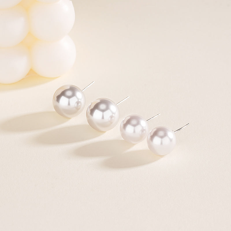 S999 Pure Silver Manta Rose-Colored Faux Pearl Stud Earrings