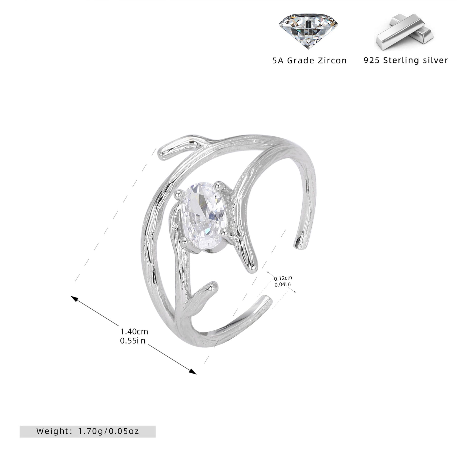 S925 Sterling Silver Ring with Zircon Inlay