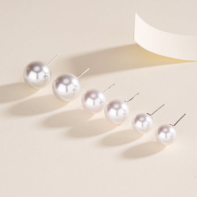 S999 Pure Silver Manta Rose-Colored Faux Pearl Stud Earrings