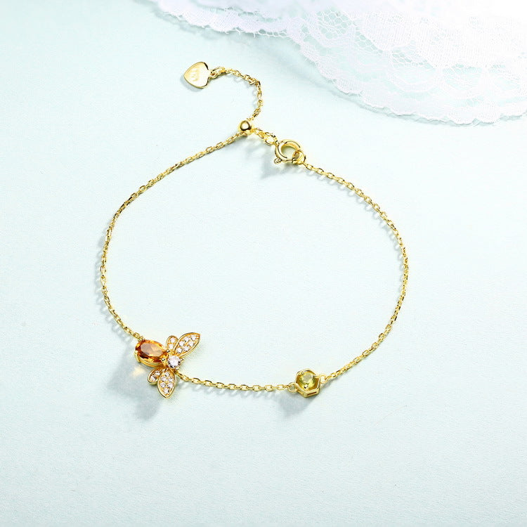 S925 Sterling Silver Yellow Crystal Bee Bracelet