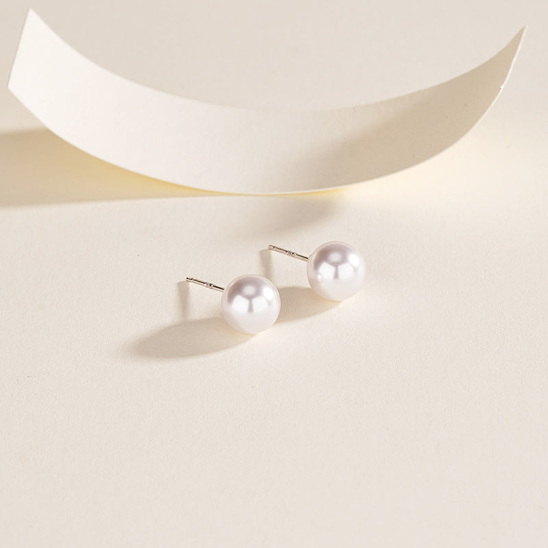 S999 Pure Silver Manta Rose-Colored Faux Pearl Stud Earrings