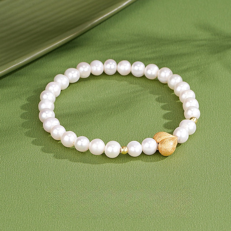 S925 Sterling Silver Natural Freshwater Pearl Peach Heart Bracelet