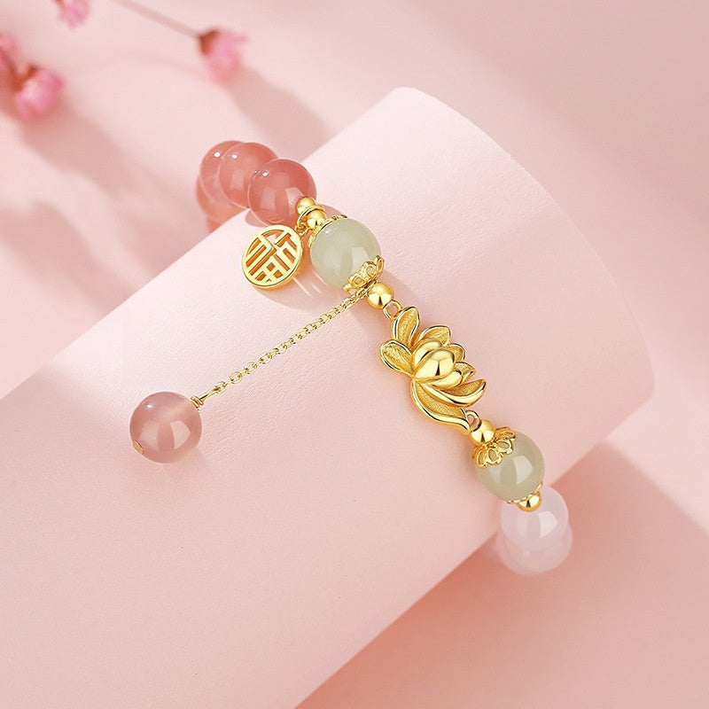 S925 Silver Gradient Agate Lotus Design Bracelet for Women