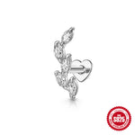 S925 Sterling Silver Heart-Shaped Stud Earrings with Marquise-Cut Zirconia and Flat-Back Threaded Posts