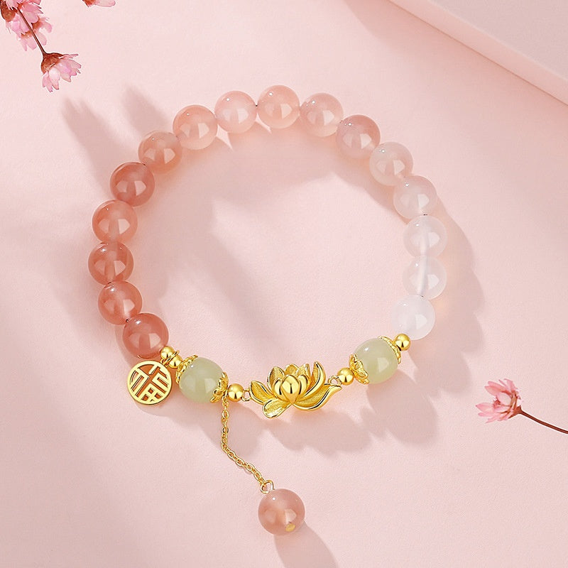 S925 Silver Gradient Agate Lotus Design Bracelet for Women