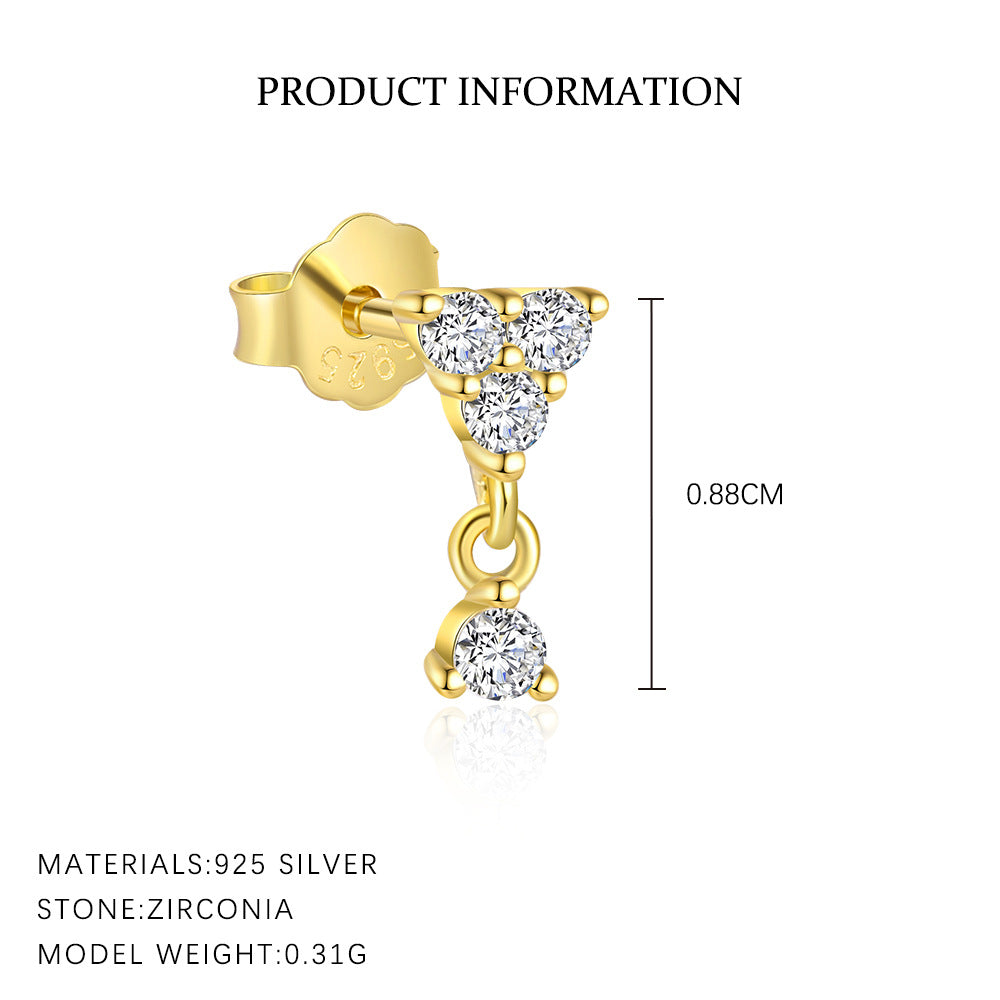 S925 Sterling Silver Stud Earrings with Colorful Zirconia(Single unit)