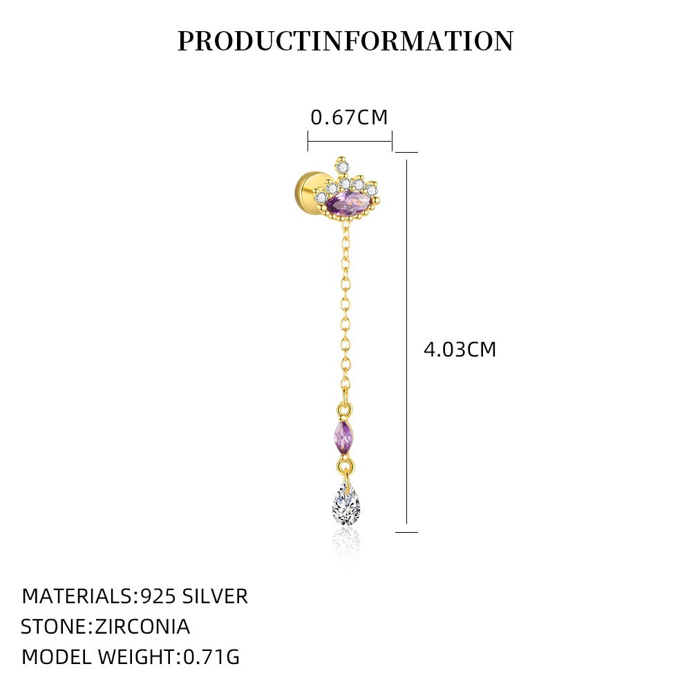 S925 Sterling Silver Purple Zircon Stud Earrings(Single unit)