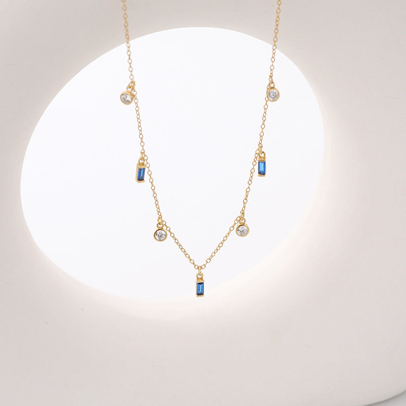 S925 Sterling Silver Zircon Tassel Necklace