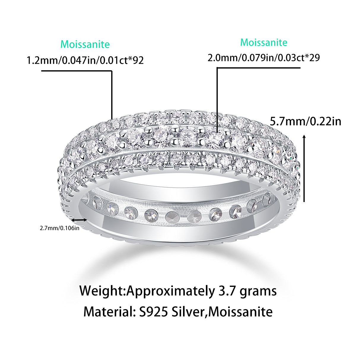 S925 Silver Moissanite Full-Eternity Ring
