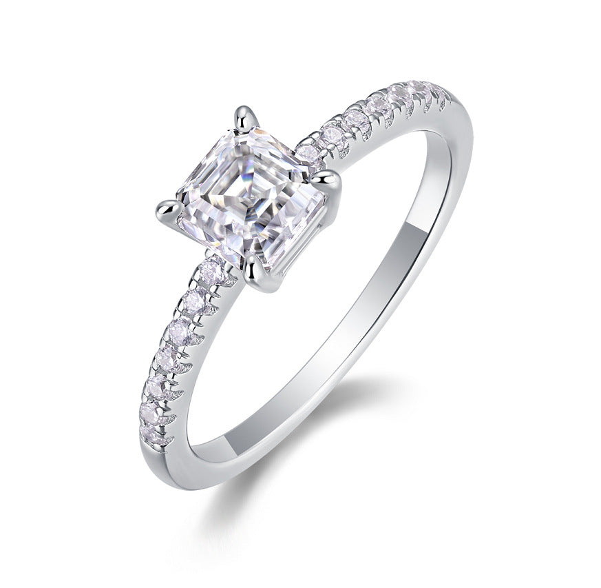 S925 Sterling Silver Moissanite Ring with Elaborate Setting